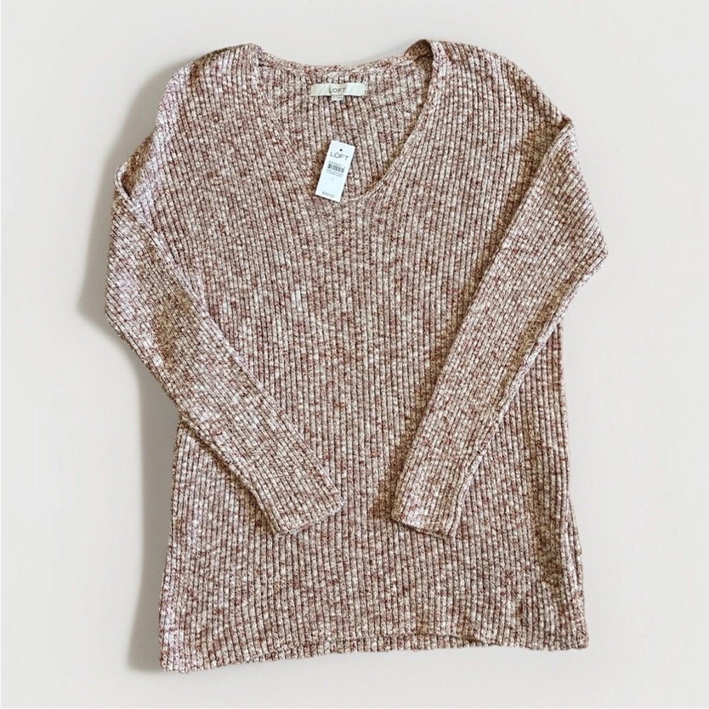 NWT LOFT V Neck Sweater Size Large Ribbed With Slits